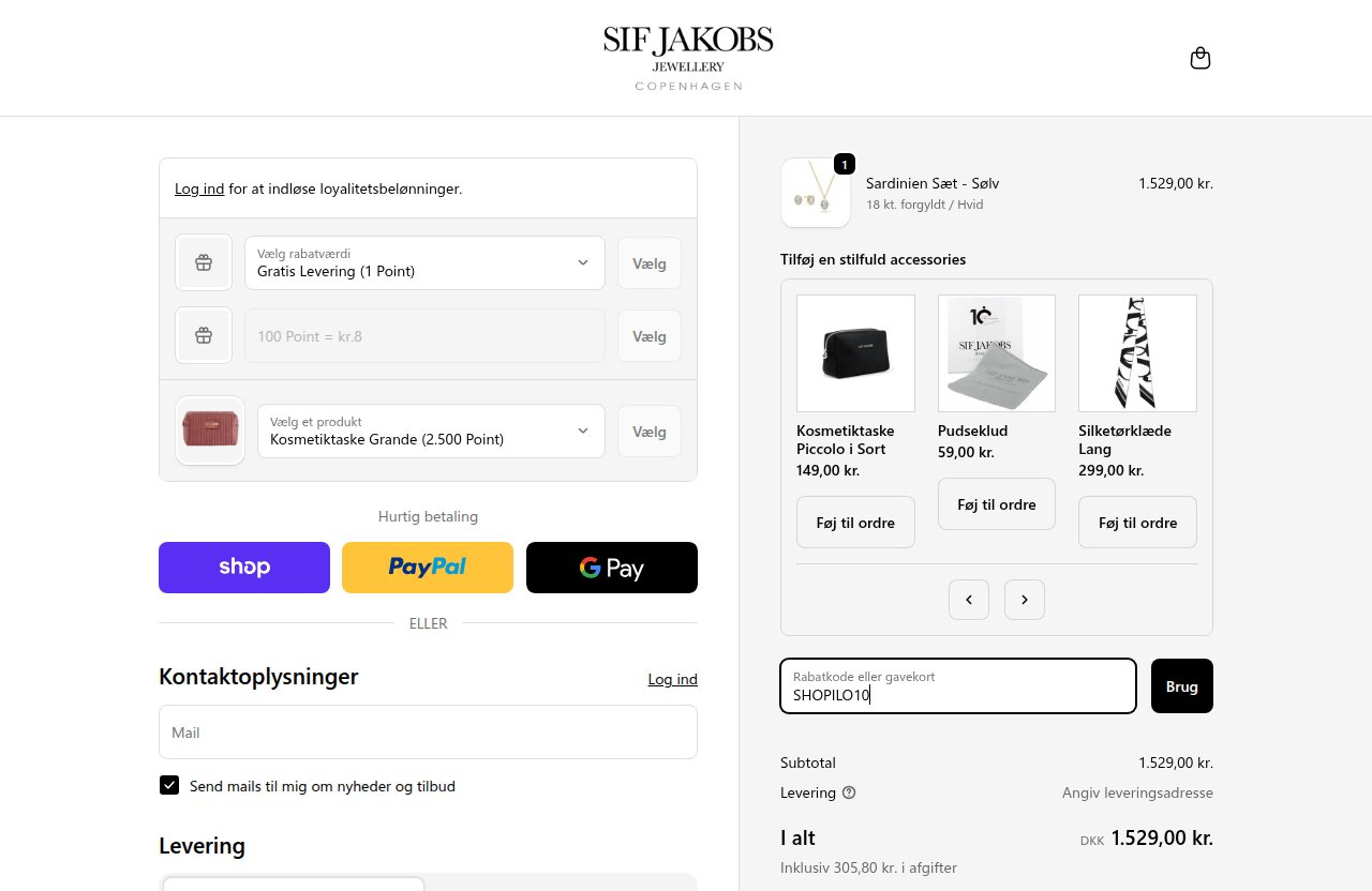 Hvor du indtaster rabatkoden på Sif Jakobss hjemmeside