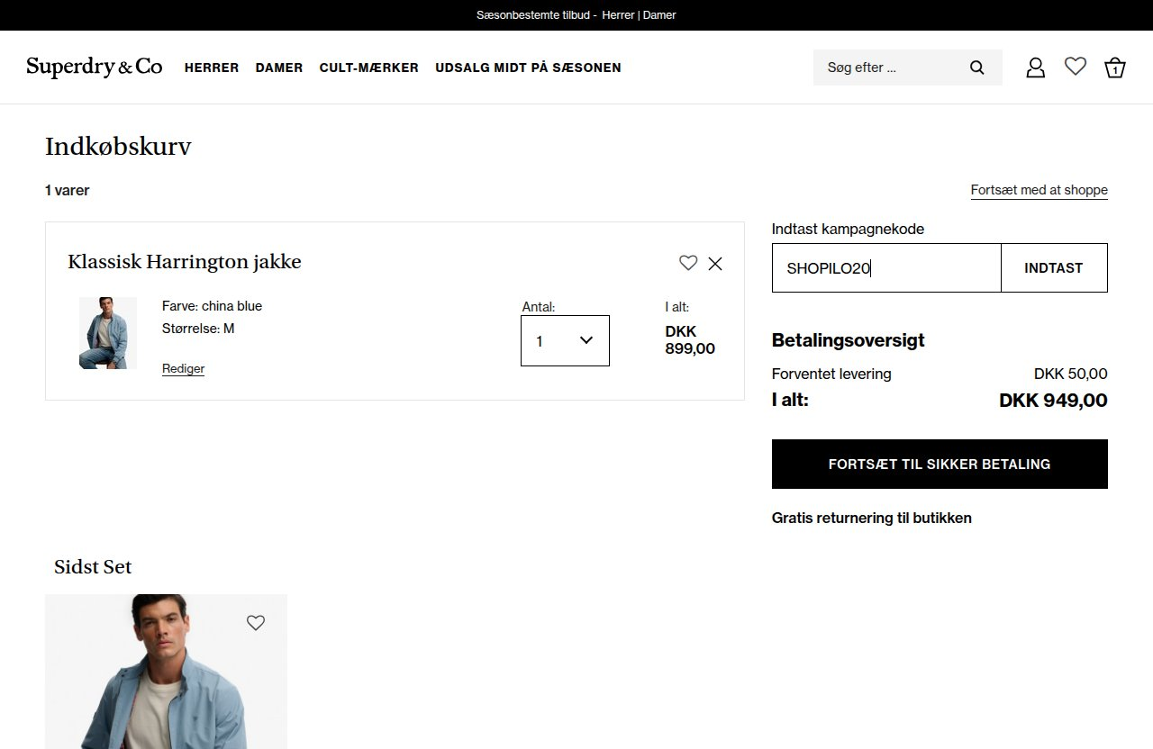 Hvor du indtaster rabatkoden på Superdrys hjemmeside