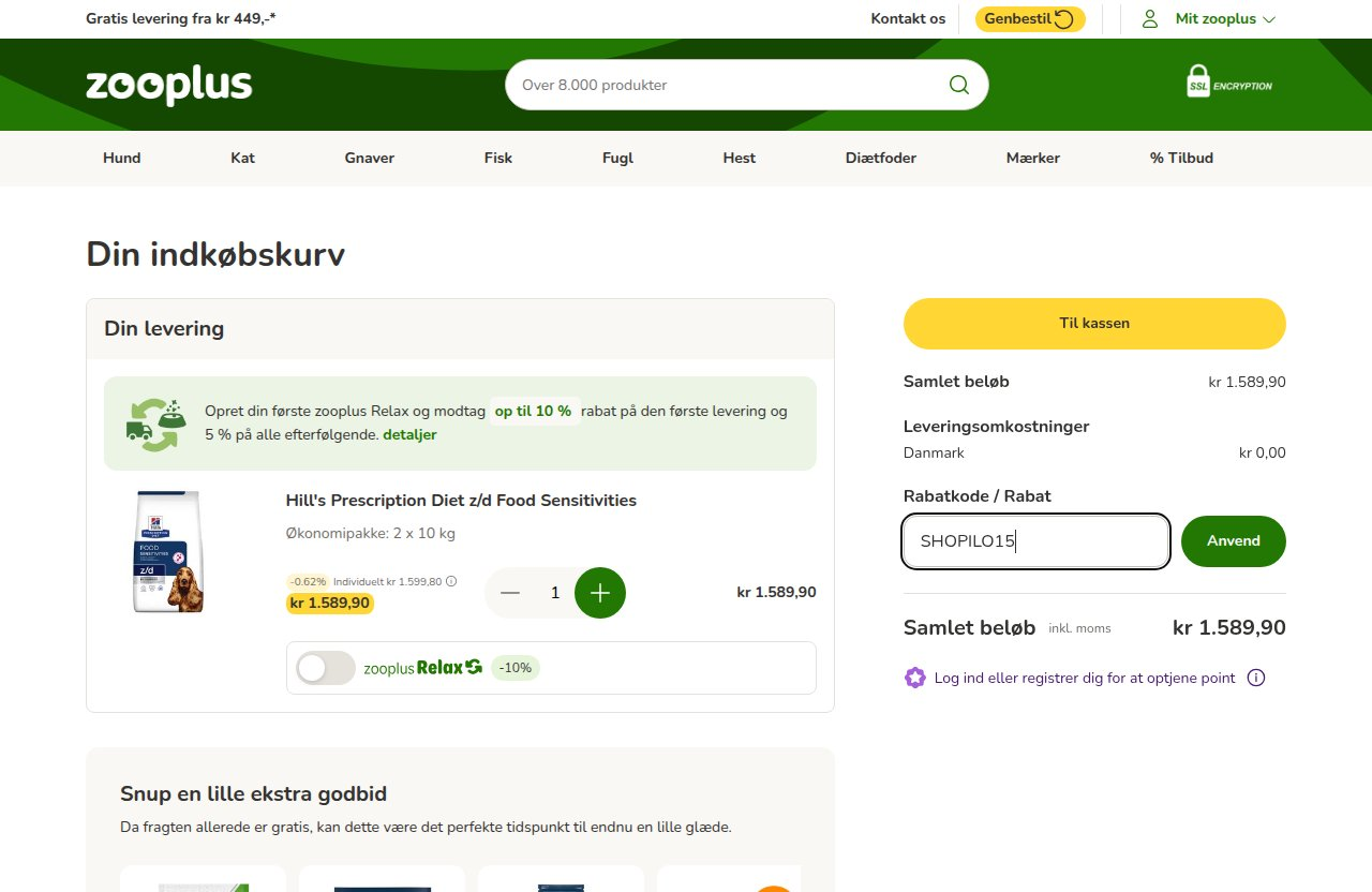 Hvor du indtaster rabatkoden på zoopluss hjemmeside